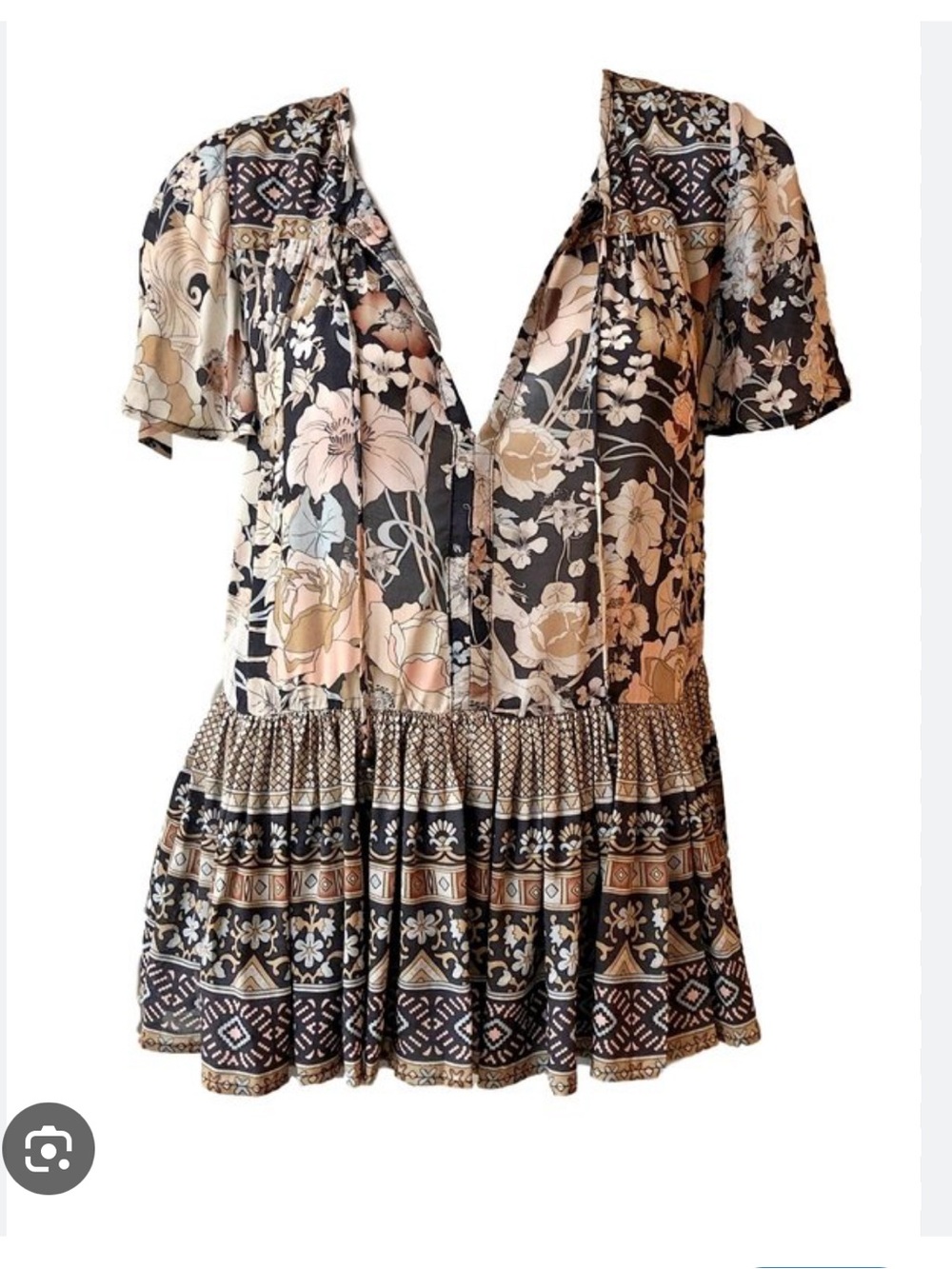 Spell Floral Amethyst Short Sleeve Blouse — Black, Cream, Tan, Pink
